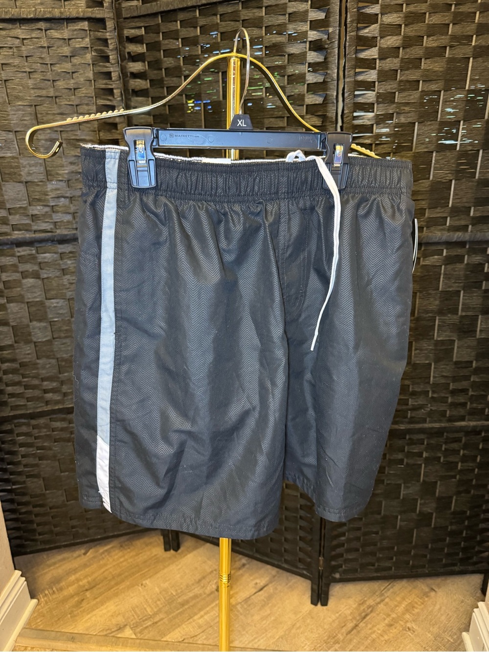 Men's Nike Black Swim Shorts with White Side Stripe